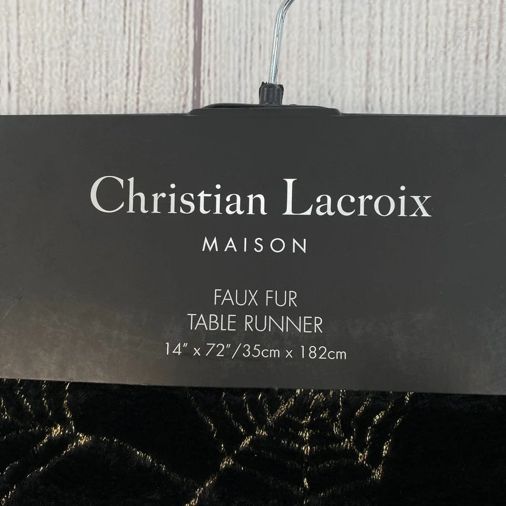 Christian Lacroix Table Runner 14x72 Black Gold Spiderweb Faux Fur Halloween